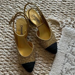 Chanel Gold & Black Mini Heels (Brand New!)